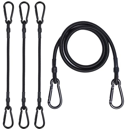 JunGG Spanngummi mit Karabiner, 100 cm Expander mit Karabinerhaken 4er Set | Spanngurte mit Haken, Gummispanner Gepäckspanner für Camping Fahrrad Auto Ladung