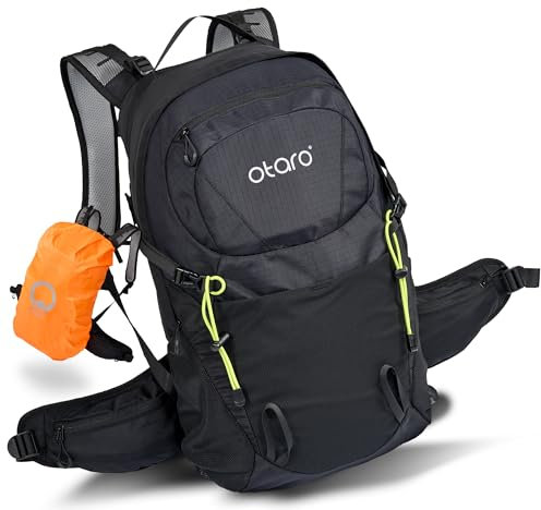 Otaro Wanderrucksack 20L (Schwarz) Rucksack mit Rückenbelüftung & Regenschutz