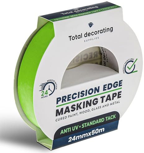 Total decorating supplies Introduces Precision Edge Standard Tack Masking Tape 24x50m - Ideal for Paint, Wood, Glass, Metal. Painter's Tape Creates Sharp Paint Lines, Prevents Bleed