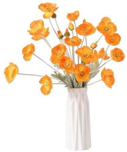 DuHouse Künstliche Mohnblumen, Seidenmohnblumen für Zuhause, Tischdekoration, Büro, Hochzeit, 6 Stück (Orange)