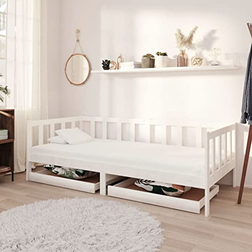 Chaduof Tagesbett mit Schubladen 90x200 cm Weiß Massivholz Kiefer, Schlafsofa, Daybed, Bettsofa, Sofa Bed, Sofabett, Schlafcouch, Jugendbett, Bettgestell, Bettcouch - 3083685