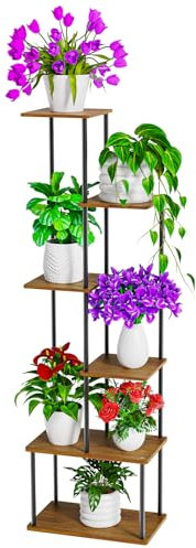 ALTORICO 8 Niveaux Support pour Plantes, 131cm, Étagère pour Plantes en Métal Bois, Porte Plantes D'intérieur pour Plusieurs Plantes, Support Pot de Fleur le Balcon du Jardin, Salon, Bureau, Noir