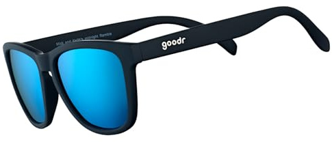 goodr Mick & Keith's Midnight Ramble Polarized Sunglasses for Men & Women, Medium Sized (OG), Black Solid Frame with Blue Mirrored Reflective Lenses, UV400 Protection, No Slip, No Bounce