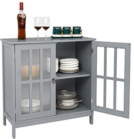 WANP-678 Geschirrschrank Buffet-Sideboard for den Eingangsbereich, Servierschrank mit 2 Türen, 80 x 36 x 80 cm, zerlegbares Innenfach, MDF, grau Schrank