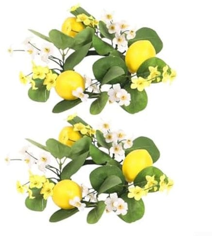 Künstliche Zitronenkränze, Kerzenhalter, künstlicher Blumenkranz, Eukalyptusblätter, Kerzenhalter, 28 cm, 2 Stück