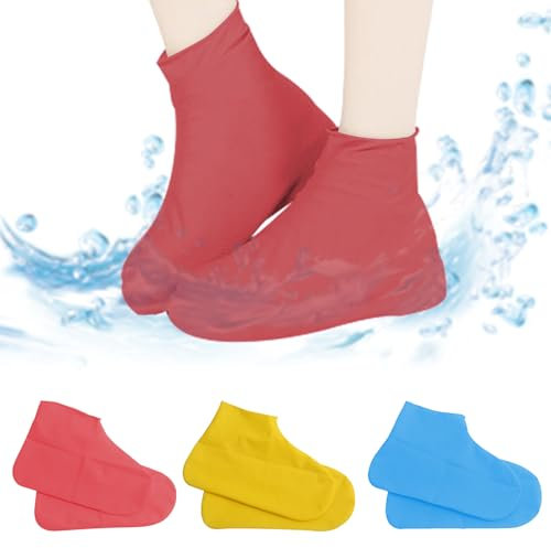 KASESSS 3 Paare Gummiüberzieher Schuhe, Verdickter Schuhüberzieher Wasserdicht, Anti-Rutsch Regenschutz Schuhe, Wiederverwendbare Regen Überschuhe, Regenüberschuhe für Regen, Schlammige Straßen