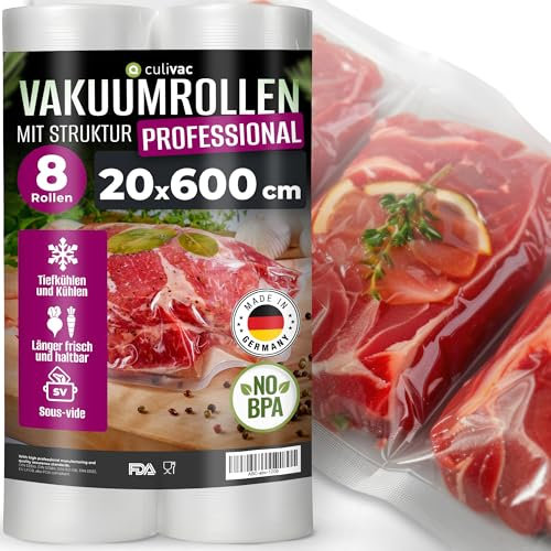 culivac 8 Folienrollen 20x600cm Vakuumrollen Pro für Vakuumierer Vakuumiergerät Folienschweißgerät BPA-frei Vakuumierfolie Rolle Vakuumierbeutel Vakuumierrollen Folienbeutel Vakuumbeutel Rolls