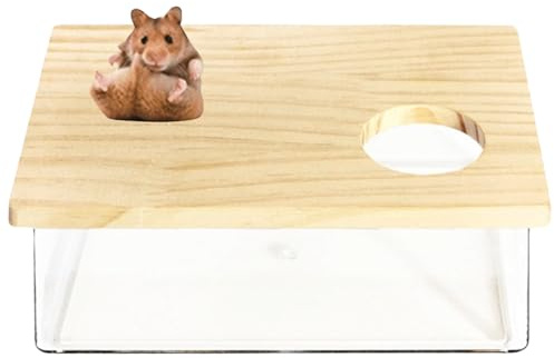 Clear Acrylic Hamster Sand Bath Box with Wood Lid Mini Pet Sandbox (A)