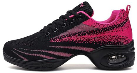 Hixingo Jazzschuhe Damen Cheerleader Schuhe Lace Up Tanzsneaker Damen, Line Dance Schuhe Mit Luftkissen, Split Sole Zumba Schuhe Damen für Fitness Gymnastik, Training Schuhe