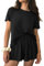 Ekouaer Schlafanzug Damen Gestrickt Pyjama Set Rundhals Kurze Ärmel Weich Zweiteiliger Sleepshirt Schwarz M