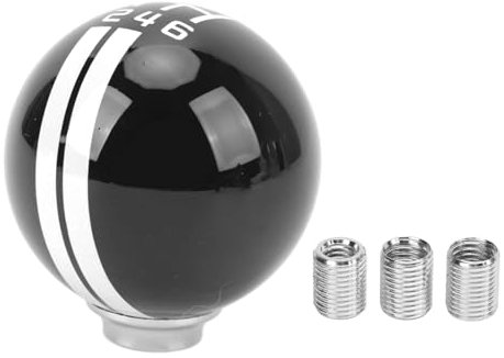 AMAKO Pomo de Palanca de Cambios de Carreras de Coches de 6 Velocidades, Pomo de Palanca de Cambios de Bola Redonda Estilo Shelby GT500 con 3 Adaptadores para Vehículo Manual (Black and White)
