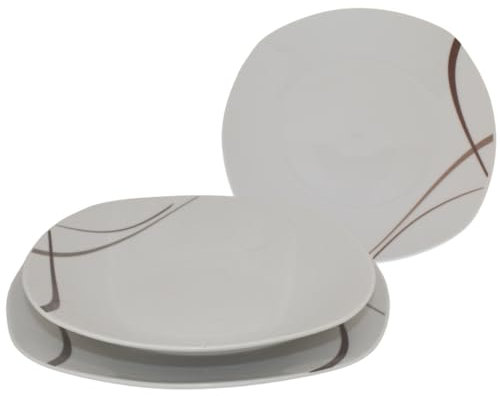 Omniacasa Servizio Piatti 18 Pezzi per 6 Persone Strips Tortora Design Moderno in Porcellana Resistente, Lavabili in Lavastoviglie e Utilizzabili in Microonde