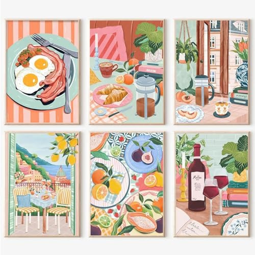 JATOK 6 Pack Paint by Numbers for Adults, Painting Kits for Beginners On Clear Colored Canvas, Easy DIY Acrylic Pigment Drawing Paintwork for Home Wall Decor, Table 20x30CM/8x12in (no Frame