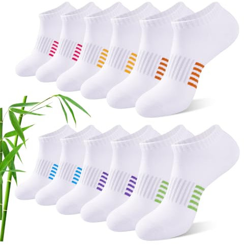 Effeet Bamboo Trainer Socks Womens 6 Pairs, Breathable Cushioned Ladies Ankle Socks, Anti Blister Short Athletic Sports Running Sock, Low Cut Summer Walking Sock, White 3-5