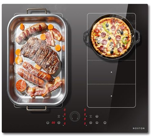 NOXTON Induction Hob 4 Plates with Double Flex Zones, Induction Hob 60 cm Installation with Booster, Touch Control, Timer, Child Lock, Pause, 220V-240V, 7200W, No Plug