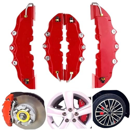 2 Pairs Red Brake Caliper Covers Front and Rear, Heat Resistant Protective Caliper Shells for Car Wheel Hub Modification and Decoration