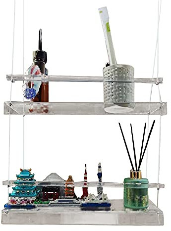 Transparentes Pflanzenregal zur Wandmontage mit Seil, schwimmende Aufbewahrungsständer aus Kunststoff für Zimmerpflanzen – 2-stöckiges Regal
