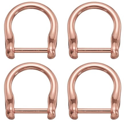 sourcing map 4Pcs Screw in Shackle Horseshoe D-Ring, 15mm(5/8 Inch) Key Holder U-Shape Ring Buckle, Purse Strap Accessories for DIY Leather Craft Keychain, Rose Gold