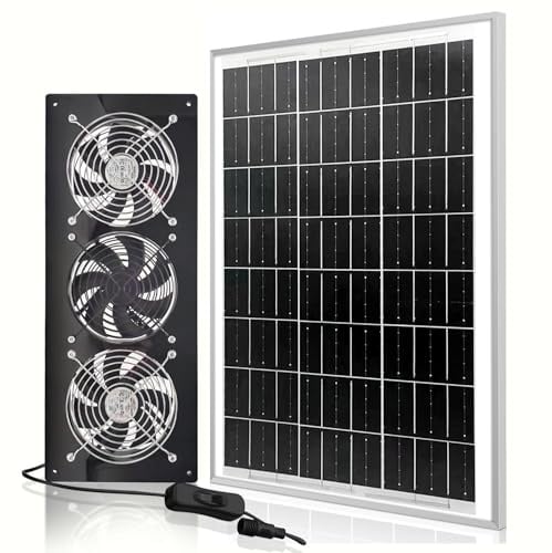 HNRLOY Ventilatore di scarico solare, pannello solare con kit di 3 ventole di ventilazione, ventola ad energia solare per capannone, pollaio, soffitta, serra e soffitta, 3500 giri/min, cavo da 4,5 m