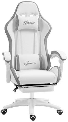 Vinsetto Gaming chair Sedia da gioco ergonomica con poggiapiedi telescopico, schienale reclinabile a 135°, poggiatesta e supporto lombare regolabili, sedia da ufficio girevole a 360° in similpelle,