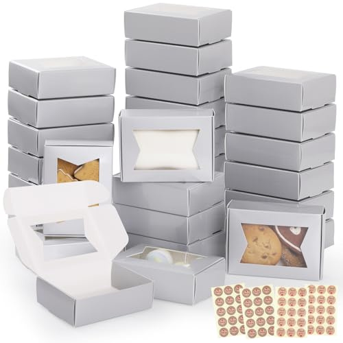 40 Stück Kraftpapier Box mit Sichtfenster,GeeRic Weihnachtskeks-Keksbox (9.7 * 7 * 3CM), Backwaren Backen Süßigkeitenboxen für Gebäck, Muffins, Macarons, Keksbox
