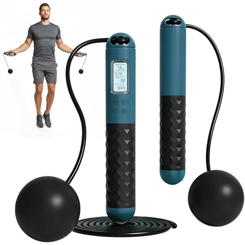 Lunaanda Corde à Sauter, Corde a Sauter Sport Intelligente avec Compteur, Jump Rope Sans Fil Réglable avec Grandes Boules Lestées pour Homme Femmes Fitness Crossfit et Brûlage de Graisses