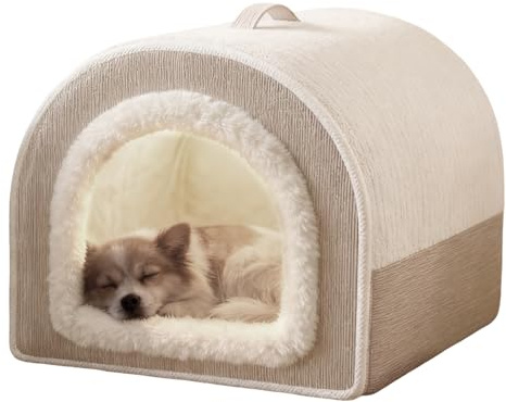 Cat Cave Bed Indoor, Warm Plush Enclosed Dog Bed, Hooded Pet House with Roof & Carry Handle, Comfortable Dog Nest, Washable for Cats & Small Medium Dogs