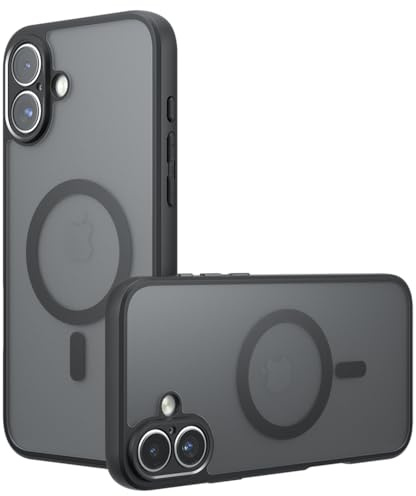 Techsuit für iPhone 16 Hülle mit Matt Finish, Magnetring Kompatibel, Luftkissen Ecken, Erhöhte Kanten, Kameraschutz, Anti Fingerabdruck, PureFrost Magnetic Series, PC TPU Hybrid, Matt Schwarz