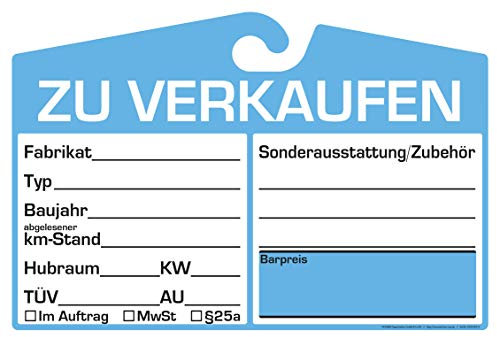 EICHNER 25x KFZ-Verkaufsschild, Universelle Passform, Innenspiegelhalterung, Blau, Rund, 345 mm x 445 mm, Kunststoff, Flach, Universal, Fahrzeugspiegel