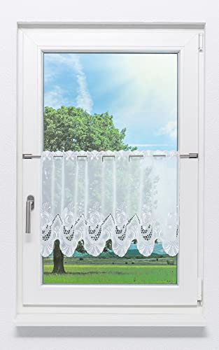 Plauener Spitze Scheibengardine Röschen (Bx H) 162cm * 45cm weiß/Weiß