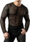 JOGAL Men's Mesh Fishnet Fitted Muscle Top (M, [Long Sleeve] Black)