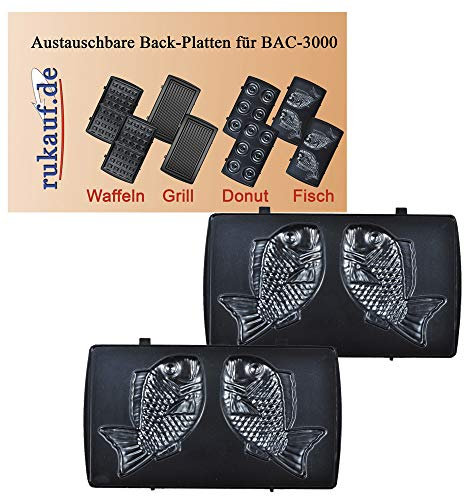 Elektrischer Back-Automat Nussbäcker BAC-3000 Nussmaker Waffeleisen 12er - austauschbare Platten (Fish)