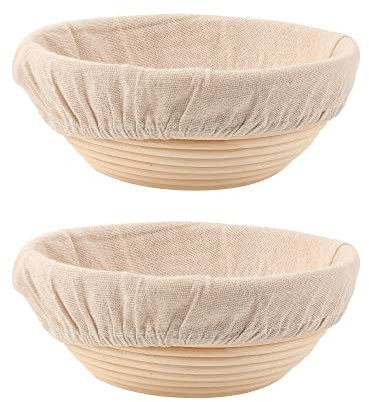 DOYOLLA Bread Proofing Baskets Set of 2 8.5 inch Round Dough Proofing Bowls w/Liners Perfect for Home Sourdough Bakers Baking