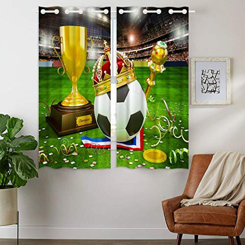 YISUMEI - Gardinen Blcikdicht - Fußball Pokal - 180 x 140 cm 2er Set Vorhang mit Ösen für Wohnzimmer Schlafzimmer