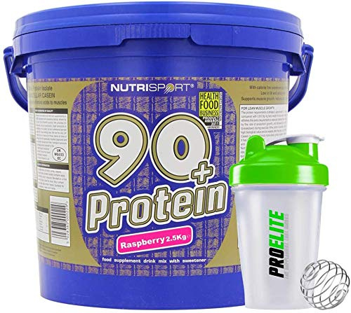 Nutrisport 90+ Plus Protein 2.5kg / 2500g + Shaker Bottle (Raspberry)