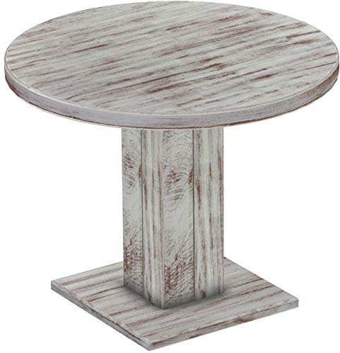 B.R.A.S.I.L.-Möbel Brasilmöbel Säulentisch Rio UNO Rund 100 cm Shabby Nussbaum Tisch Esstisch Pinie Massivholz Esszimmertisch Holz Küchentisch Echtholz Größe und Farbe wählbar