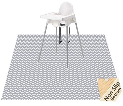 WOMUMON 51 Washable Weaning Mat Waterproof Anti-slip Floor Protector High Chair/Arts/Crafts, Spill Mat for Pet (Grey Chevron)