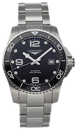 Longines Hydroconquest Herren-Armbanduhr, mechanisch, automatisch, schwarzes Zifferblatt, L3.781.4.56.6 (zertifiziert, vorbesitzt), silberfarben, Armband, silber, Armband