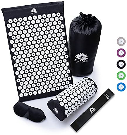 Akupressurmatte mit Kissen Akupressur Set mit Fitnessband Augenmaske & Tragetasche Shakti Matte Massagematte gegen Rückenschmerzen Stress Nackenschmerzen Migräne Verspannungen