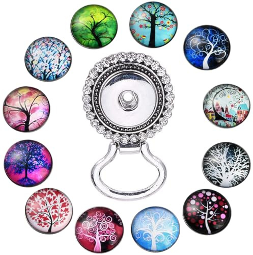 SUNNYCLUE 1 Box 13 austauschbare Brillen Mit Druckknöpfen Brosche Baum des Lebens Glasblumenstrauß 18 mm Druckknopf-Anhänger Für Schmuckherstellung