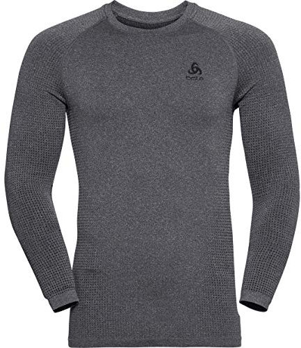 Odlo Herren Bl Top Crew Neck L/S Performance Warm Eco Sweatshirt, Grey Melange - Black, L EU