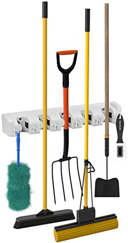 ARTECSIS Geräteleiste für Gartengeräte mit 6 ausklappbaren Haken, Gerätehalter, Besenhalter aus Kunststoff, 44,5 cm, Halterung für bis zu 11 Geräte