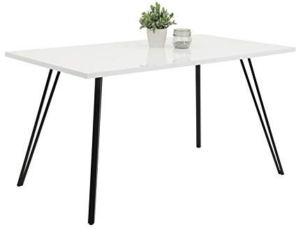 DEINE TANTE EMMA 116208 Jennifer Weiß Hochglanz/schwarz Esszimmertisch, Küchentisch, Speisezimmer 140 x 80 cm