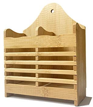 Bamboo Wooden Cutlery Organiser Kitchen Utensils Holder Hanging Utensil Pot Chopstick Holder, Kitchen Drying Rack With 2 Compartments for Wooden Spoon, Spatula Holder, Washing Up Tableware Drainer