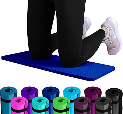 Set: 2 x REFIT FITNESS NBR Fitness & Yoga Pads 25 x 61 x 1,5 cm Blau + Bänder Sport Kniekissen Fitnessmatte klein Kniepad Bodenkissen rutschfest Yoga Kniematte Sportmatte Knie Matte Kissen Yogamatte