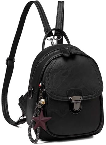 Kasgo Damen Rucksack Kleiner, PU Leder Tagesrucksack Kleiner Modern Cityrucksack Wasserdichter Mini Backpack Schultertasche für Reise Schule Arbeit Schwarz