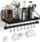 Alsonerbay Kitchen Shelf Wall Mounted Wood Floating Wall Shelves with Hooks Rustic Shelf with Towel Bar for Bathroom, Bedroom, Living Room Black