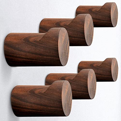 COCOYA Wood Hooks Wall Mounted Minimalist Walnut Knob Shape (6 Pack) | Simple Modern, Easy Install, Hanging Hat Towel Backpack Cap Robe Jacket, For Entryway Bathroom Closet Door, Home Decor