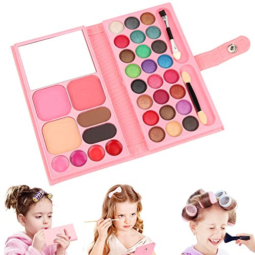 Powmag Kinder Schminkpalette, Kinderschminke Set Mädchen, Set für Kinder Mädchen Geburtstagsgeschenk Weihnachten für Mädchen, Prinzessin Rollenspiel, Halloween, Weihnachten, Geburtstag