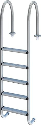 Productos QP - Escalera de Piscina 5 peldaños, Escalera con Muro Estrecho, Escalera de Acero Inoxidable, con Anclajes y Tapetas, Ancho Escalera 500mm, 509096